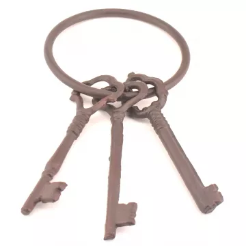 Decorative Cast Iron Jailers Key Ring - 3 Keys