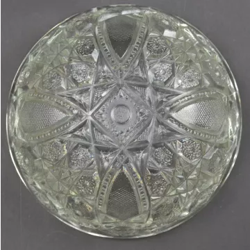 Clear Cut Glass Shield Pattern Scalloped Fruit Bowl - 8 Wide