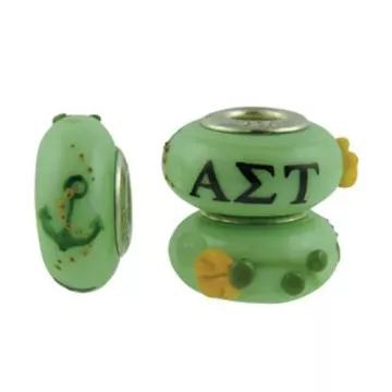 Fenton Art Glass Artisan Crafted Bead - Alpha Sigma Tau - Sterling Silver Lined