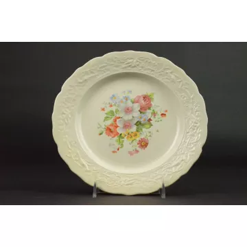 China Dinner Plate - Raised Bird & Floral Border - Bright Floral Pattern Center