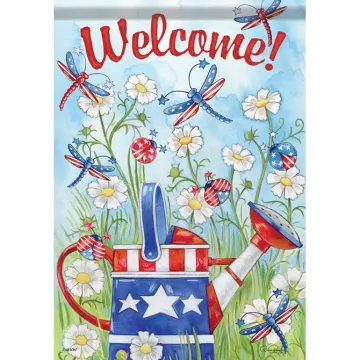 Carson FlagTrends - Dura Soft Garden Flag - Patriotic Bugs & Watering Can
