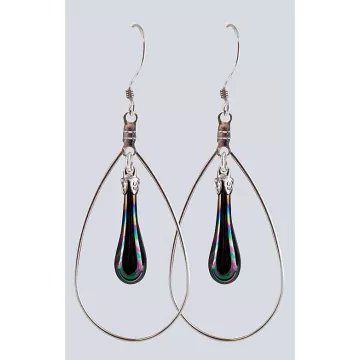Fenton Art Glass - Hoop Style Teardrop Earrings - Black Iridized