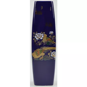Decorative Square Vase - Cobalt Blue With Gold Accents - Pheasant Pattern