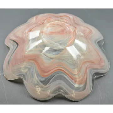 Large Scalloped Rim Art Glass Bowl - 12.125 Round