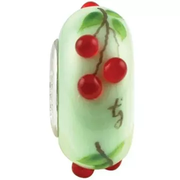 Fenton Art Glass Artisan Bead - Cherry Delights - Sterling Silver Lined