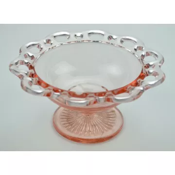 Anchor Hocking Glass - Lace Edge Pink Pattern - Round Compote - 3.5 Tall