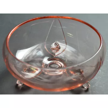 Vintage Pink Depression Glass Three Toed Bowl - 3.5 Tall