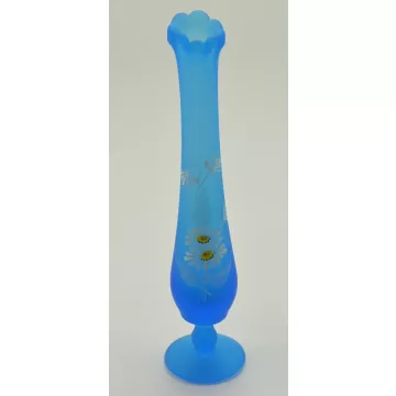 Westmoreland Glass Hand Painted Blue Bud Vase - 10 Tall