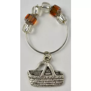 Silver Toned Double Handled Basket Charm With Orange & Clear Beads