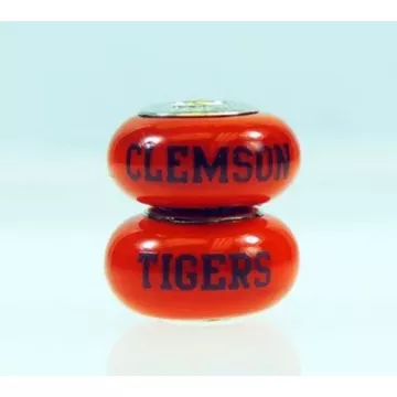 Fenton Orange Glass Collegiate Bead - Clemson Tigers - Sterling Silver Lined