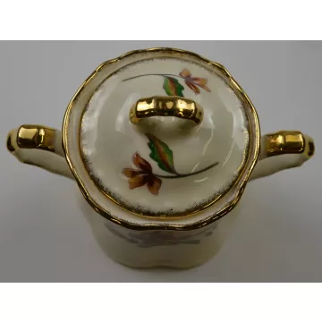 Vintage Lidded Sugar Bowl - Floral Pattern & Gold Trim