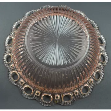 Anchor Hocking Glass - Lace Edge Pink Pattern - Ribbed Round Bowl