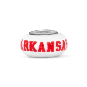 Fenton Milk Glass Collegiate Bead - Arkansas - Sterling Silver Lined