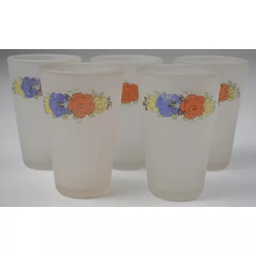 Small Frosted Floral Pattern Glasses - Set Of Five - 3 Tall