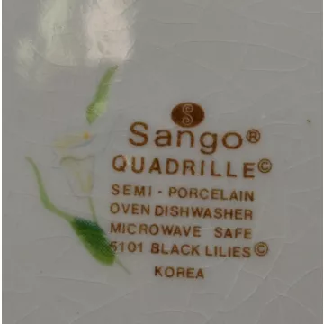 Sango Flat Cup Saucer - Black Lilies Pattern - Quadrille - 6.625 Wide