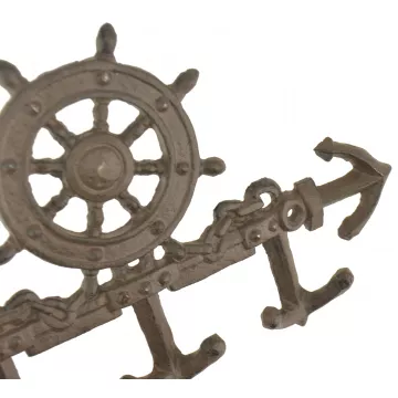 Cast Iron Wall Key Hook - Ship Wheel & Anchor - Rust Colored