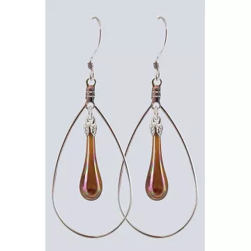 Fenton Art Glass - Hoop Style Teardrop Earrings - Chocolate Iridized