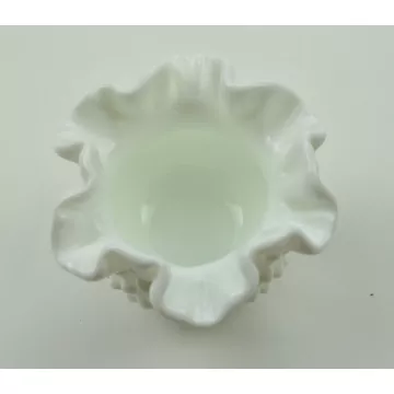 Fenton Art Glass - Hobnail Milk Glass - Double Crimped Vase - 3" Tall
