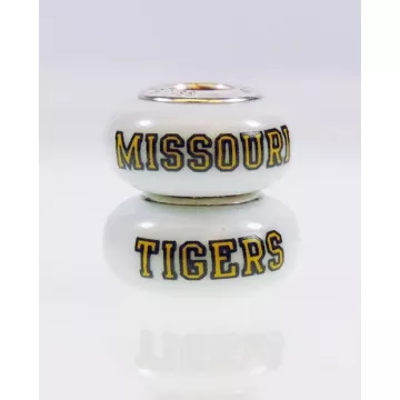 Fenton Milk Glass Collegiate Bead - Missouri Tigers - Sterling Silver Lined