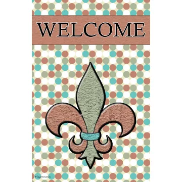 Flag Emotes - Double Sided Garden Flag - Welcome Fleur De Lis Polka Dots