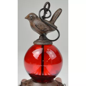 Cast Iron Bird Wind Chime With Ruby Red Globes - 31 Tall