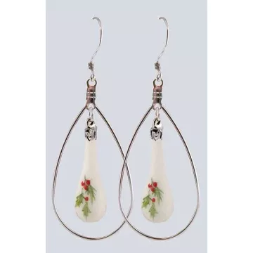 Fenton Art Glass - Hoop Style Teardrop Earrings - Holly Berry