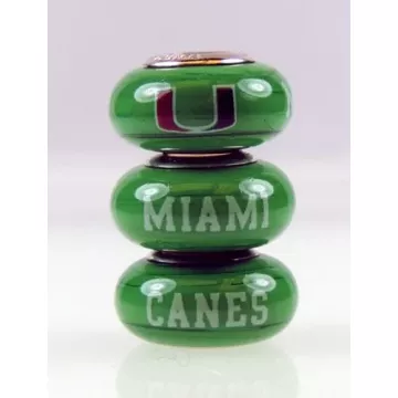 Fenton Green Glass Collegiate Bead - Miami Huricanes - Sterling Silver Lined