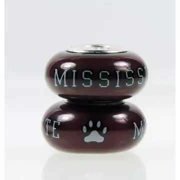 Fenton Red Glass Collegiate Bead - Mississippi State - Sterling Silver Lined