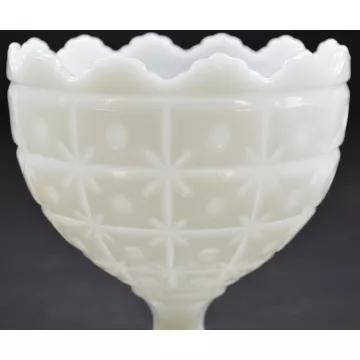 Napco - Milk Glass Star & Block Pattern - Pedestal Compote - 6.5 Tall