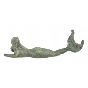 Cast Iron Laying Mermaid Figure - Verdigris - 16.25 Long