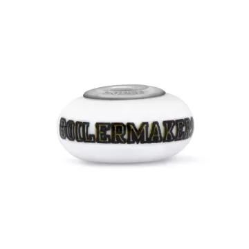 Fenton Milk Glass Collegiate Bead - Purdue University - Sterling Silver Lined