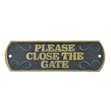 Cast Iron Plaque Sign - Please Close The Gate - Black & Gold