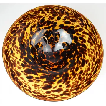 Art Glass Handmade Amber Bowl With Controlled Colors & Applied Base