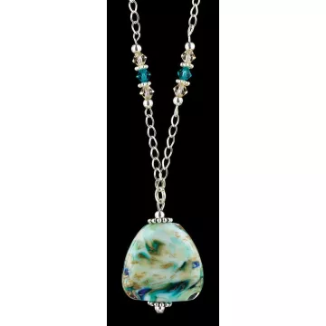 Fenton Art Glass - Sterling Silver Chain Necklace With Sand And Sea Pendant