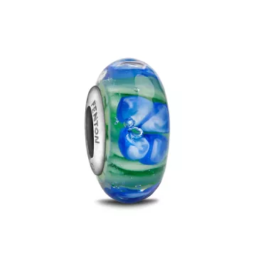 Fenton Art Glass Artisan Bead - Blue Dahlia - Sterling Silver Lined