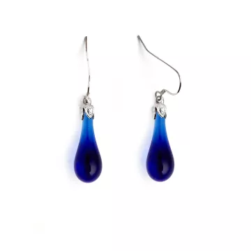 Fenton Art Glass - Teardrop Earrings - Cobalt - Handcrafted
