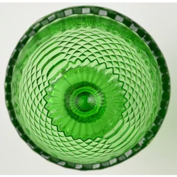 Pressed Glass Diamond & Panel Pattern Green Glass Compote - 6.25 Tall