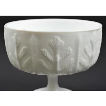 FTD - Milk Glass Leaf Pattern - Footed Compote Planter - 6.5 Round