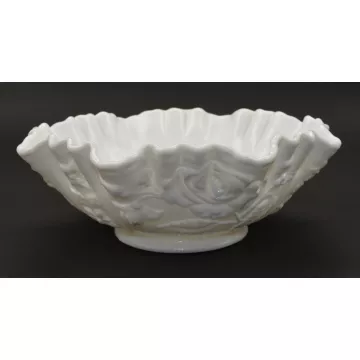 Imperial Glass - Rose Milk Glass Pattern - Crimped Bowl - 9 Round