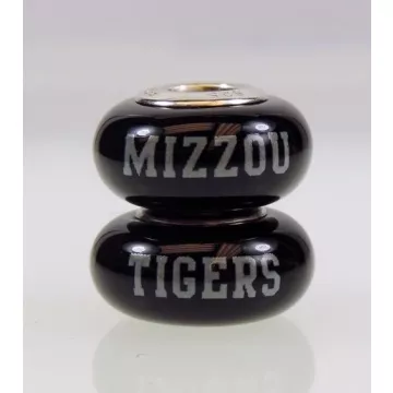 Fenton Black Glass Collegiate Bead - Missouri Tigers - Sterling Silver Lined