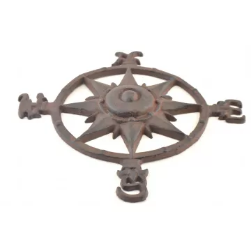 Cast Iron Nautical Compass Wall Plaque - Rust Finish - 11 Wide