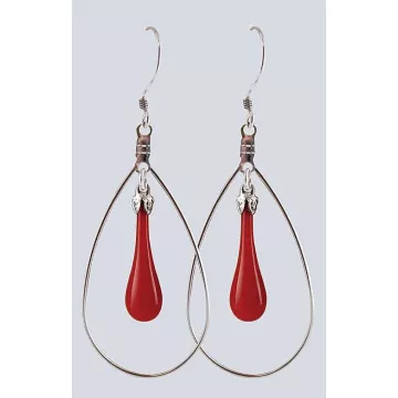 Fenton Art Glass - Hoop Style Teardrop Earrings - Maraschino Cherry