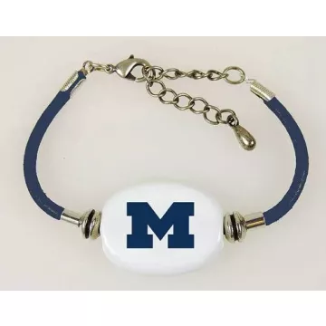 Fenton Collegiate Logo Leather Cord Bracelet - Michigan Wolverines Glass Bead