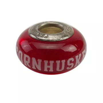 Fenton Red Glass Collegiate Bead - Nebraska Cornhuskers - Sterling Silver Lined