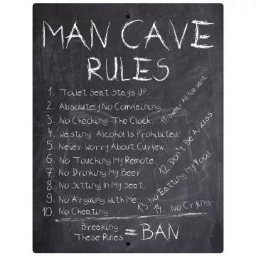 Aluminum Sign - Man Cave 14 Rules Chalkboard List