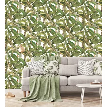 MH36534 Polynesian Leaves Wallpaper Green Manor House Norwall Wallcovering