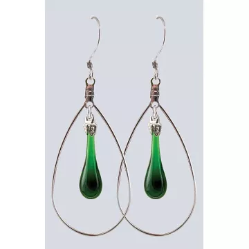 Fenton Art Glass - Hoop Style Teardrop Earrings - Emerald
