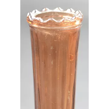 Amber Glass Bud Vase - Fluted Bulbous Base - 8.75 Scalloped Rim
