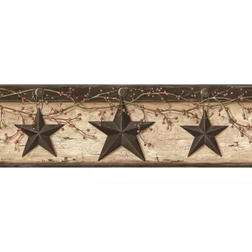 Ennis Sand Rustic Barn Star Wallpaper Border Chesapeake PUR44602B