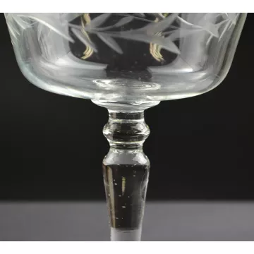 Clear Etched Glass Holly Design Tall Sherbet - 5.375 Tall